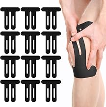 12 Pcs Kinesiology Pre-Cut Knee Bands, Waterproof Elastic Sports Bands for Knees, Shoulders, Ankles and Wrists (Mixed Colors - Black)
