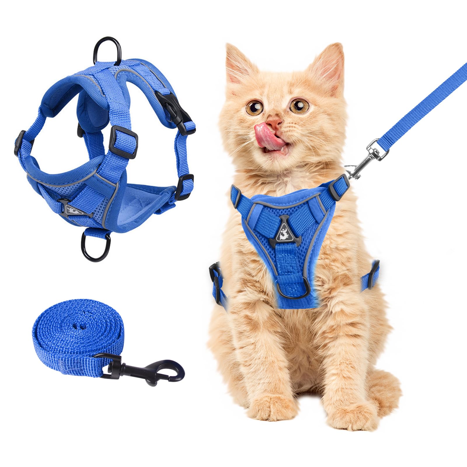 Wanheart Summer cat Chest Harness and Leash, Anti-Escape Adjustable Soft mesh cat Leash and Chest Harness Set for All Types of Cats cat Vests (Royal Blue, S:3.3-6.6lb)
