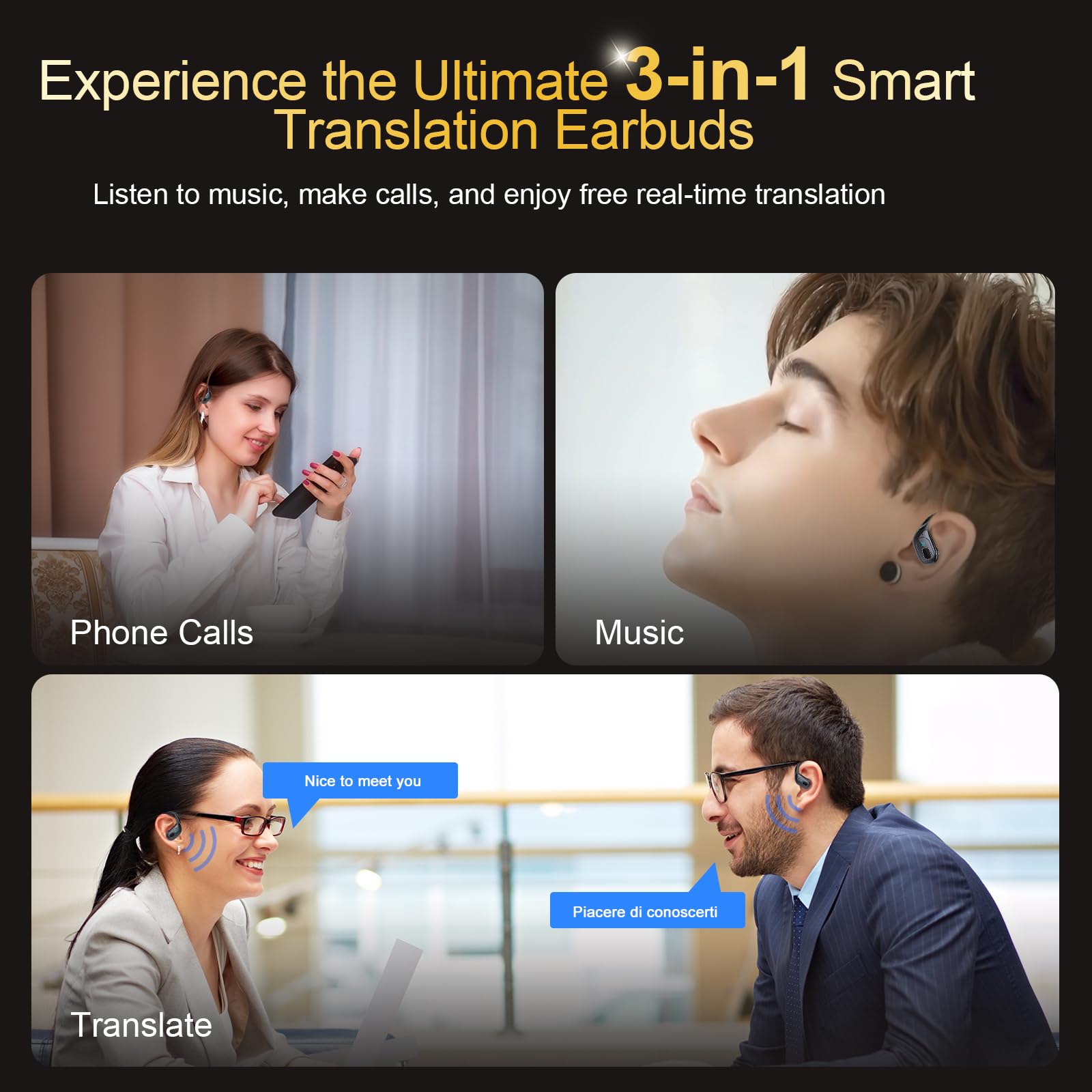 Écouteur Traducteur Instantané 164 Langues - 6 Modes, Bluetooth 5.4, 75h D'autonomie, Traduction Vocale AI