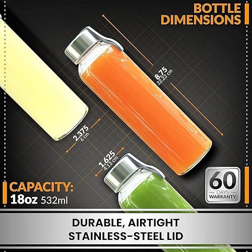 Miniatura 3 de Botella de agua de vidrio estrella del chef 6 botellas de 18 onzas de paquete para la bebida y Juicer Utilice tapas de acero inoxidable con bucle de