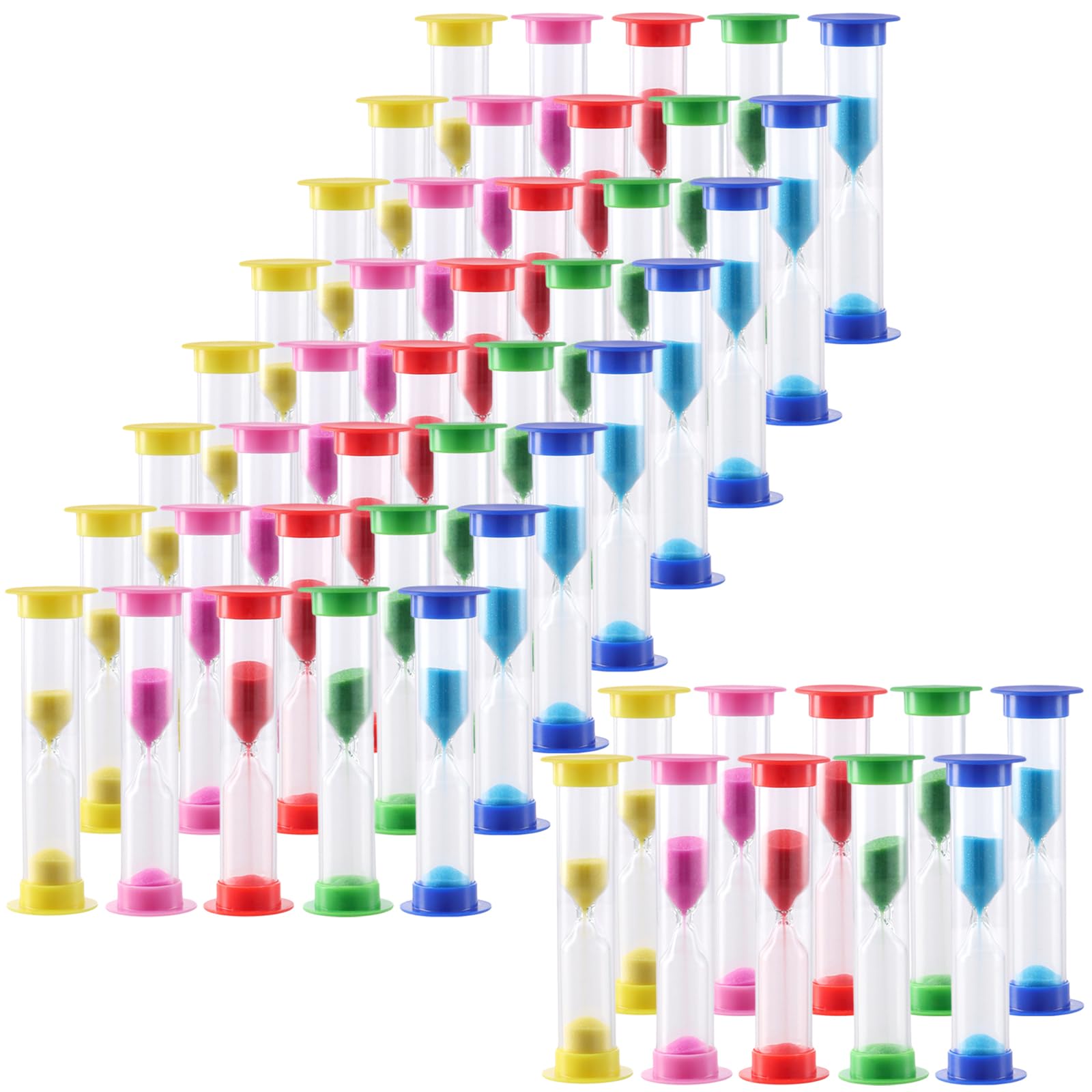 SOUJAP 50 PCS 1 Minute Sand Timer, 5 Colorful Small Plastic Hourglass, 8.7x2.5cm Sand Clock Hourglass Sand Timer for Home Office
