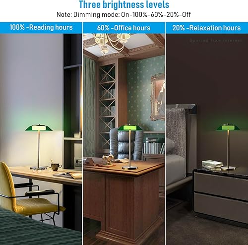 Miniatura 2 de TORCHSTAR Lámparas de escritorio de cristal verde con cuerpo de latón antiguo, 330LM 3 pasos regulables, lámpara de mesa LED integrada de 100-240 V