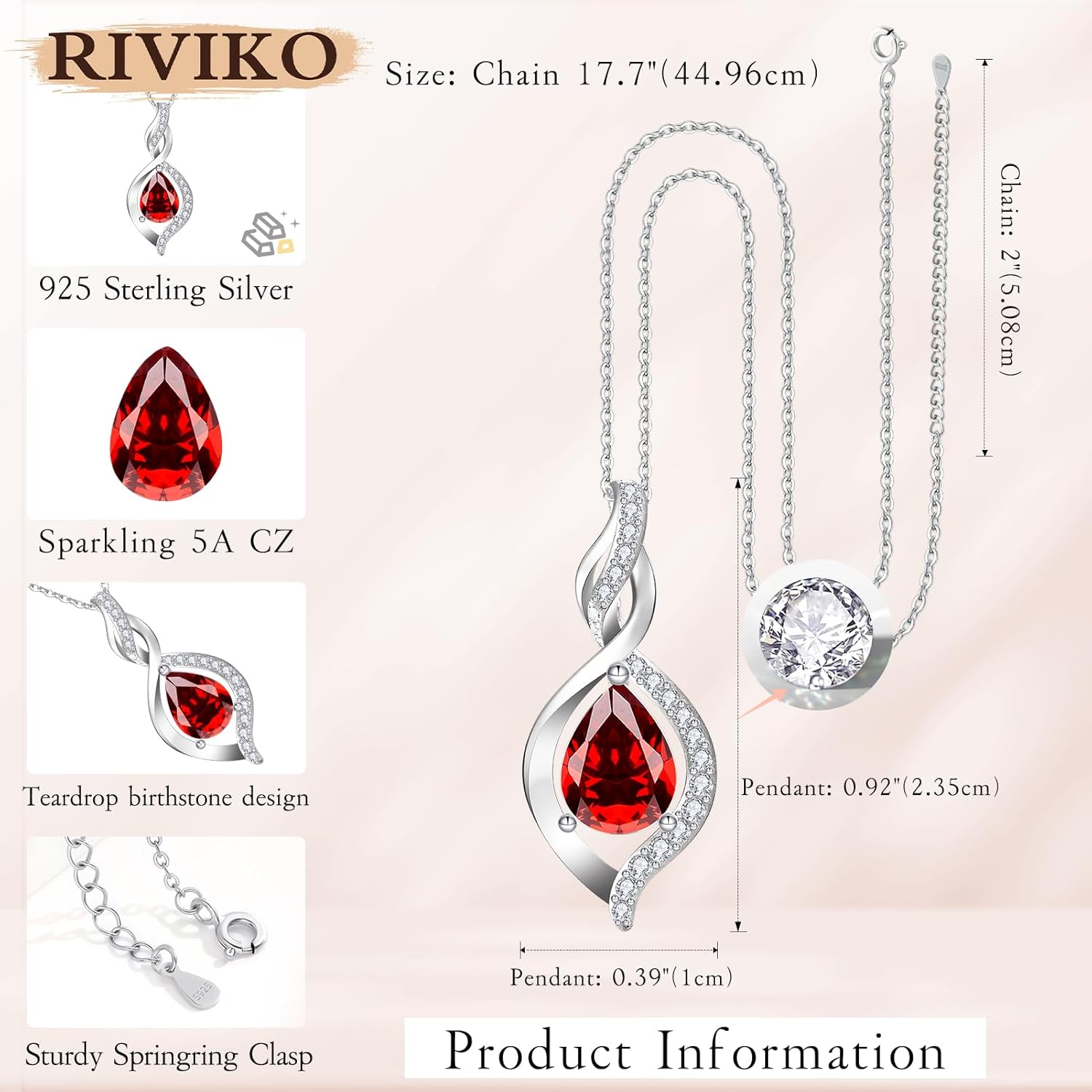 RIVIKO Valentines Day Gifts for Her-Infinity Birthstone Necklace for Women,925 Sterling Silver Teardrop Necklace, Womens Jewelry Birthday Gifts for Women Friend Her Mom Wife Lady - Image 6