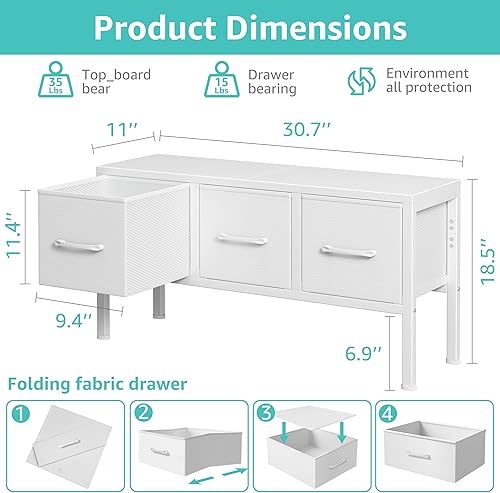 Miniatura 2 de BOLUO Almacenamiento de armario con 3 cajones de tela, pequeño tocador blanco para armario, organizador de suelo, dormitorio