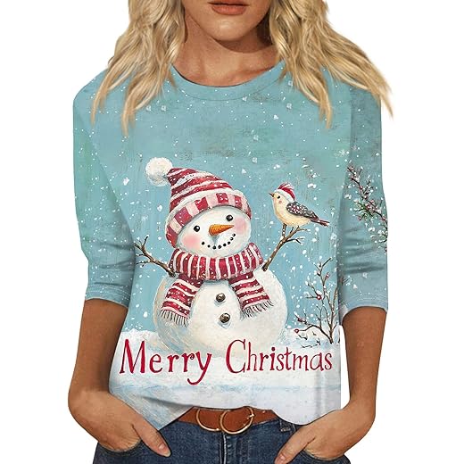 Women’s Cute Merry Christmas Snowman Loose Fit Top