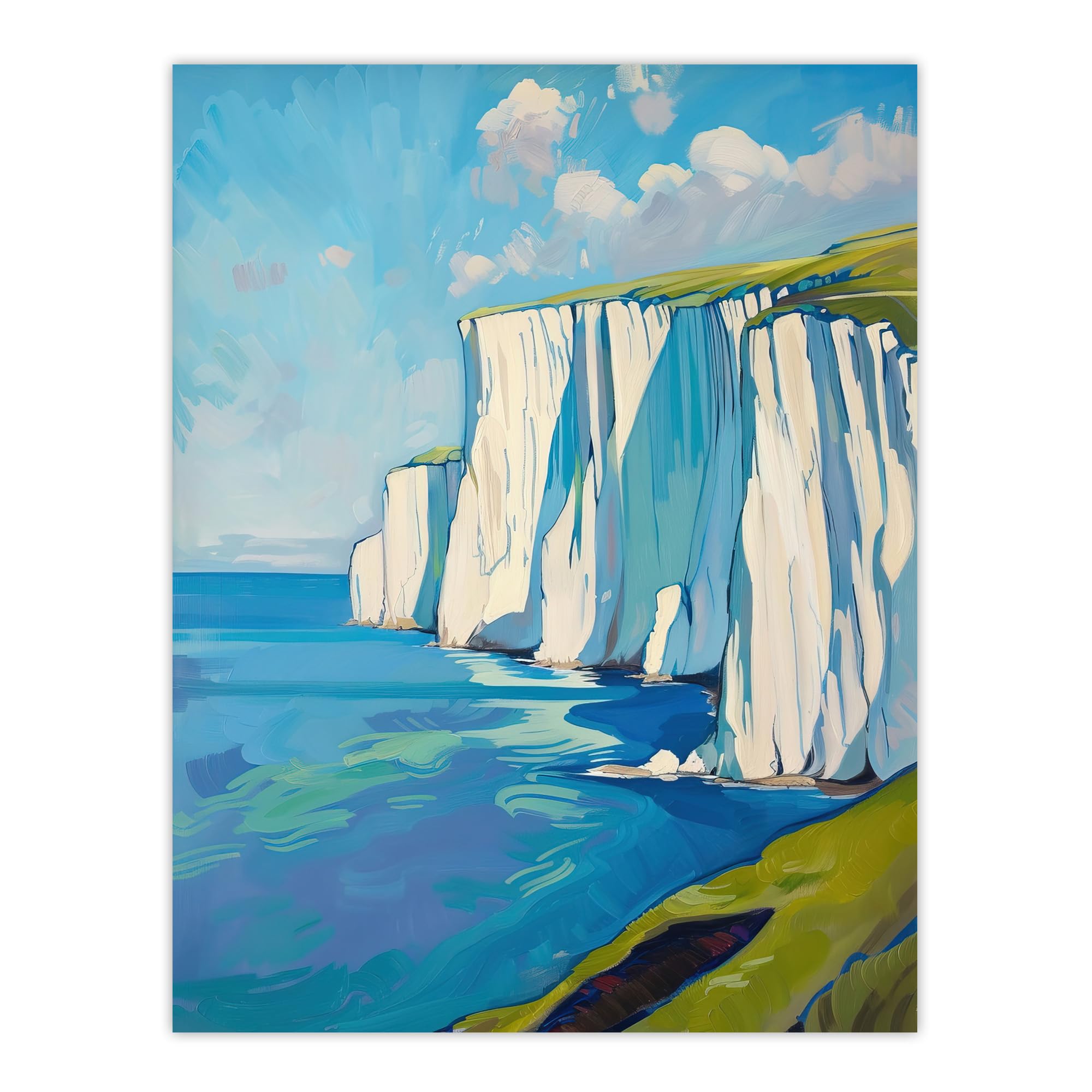 Artery8 White Cliffs of Dover Coastal Landscape Painting Living Room Extra Large XL Wall Art Poster Print