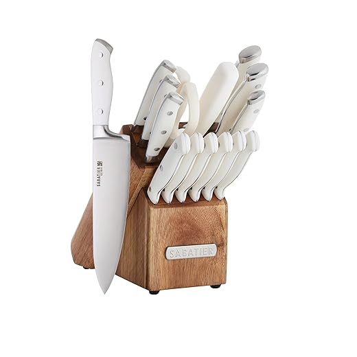 Sabatier Forged Triple Rivet Knife Block Set, 15-Piece, White