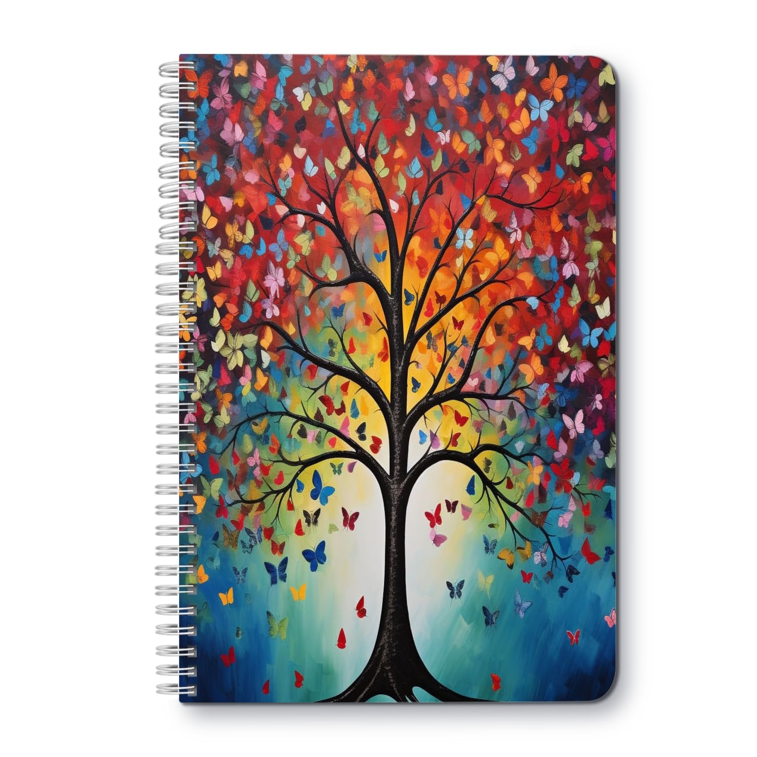 Spiral Notebook,Double-Wire Spiral College Lined Journal Composition School,College & Office Supplies,100 Pages,5.71x 8.26 in - Tree with Colorful