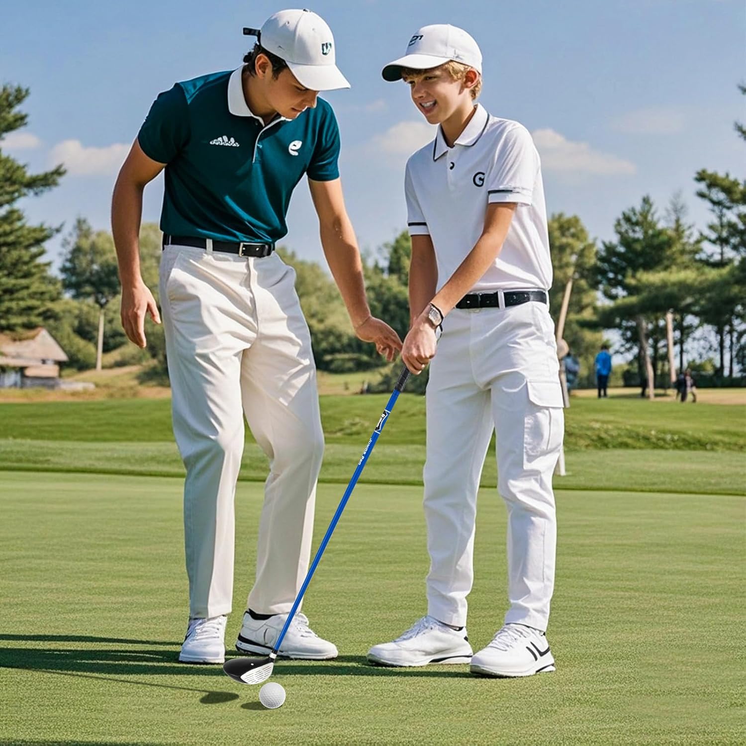 Tangkula 3 Pieces Junior Golf Club Set for Children Right Hand, Includes 165CC #3 Fairway Wood & #7 Iron, Putter, Head Cover, Kids Practice Golf Clubs for Aged 11-14