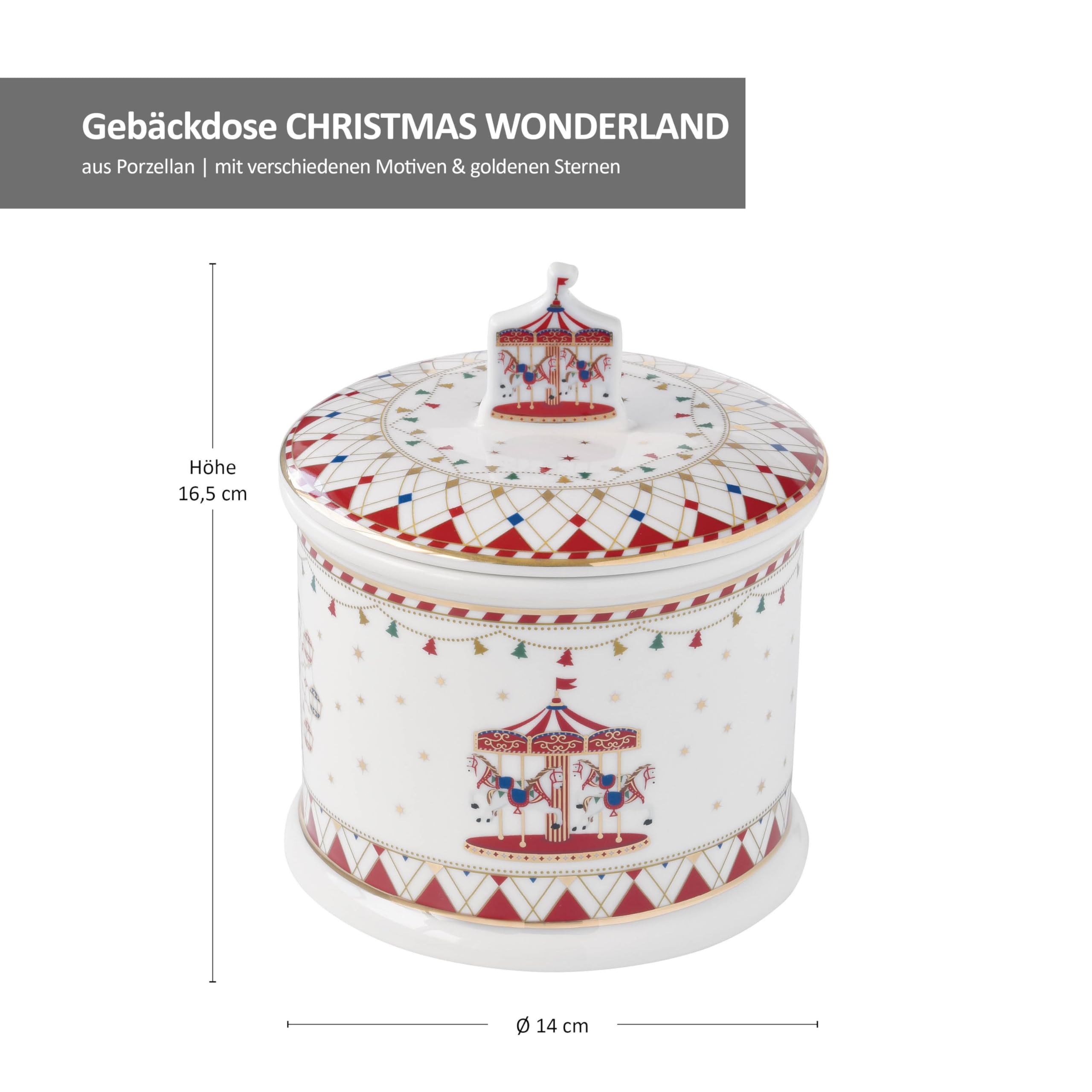 MamboCat Puszka na ciastka Christmas Wonderland I (szer. x wys.) 14 x 16,5 cm I okrągła puszka na wypieki z karuzelą I puszka do przechowywania, puszka na zapasy, Boże Narodzenie