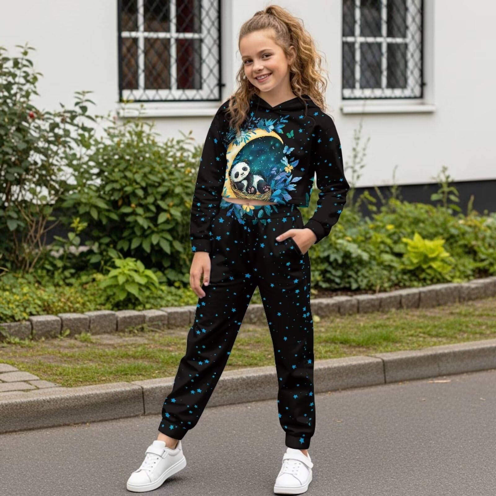 chaqlin Dziewczęcy dres z kapturem, spodnie, 2 szt., top dresowy, dla dziewcząt, topy, spodnie, odzież sportowa, strój do joggingu, dla dzieci w wieku 4-13 lat