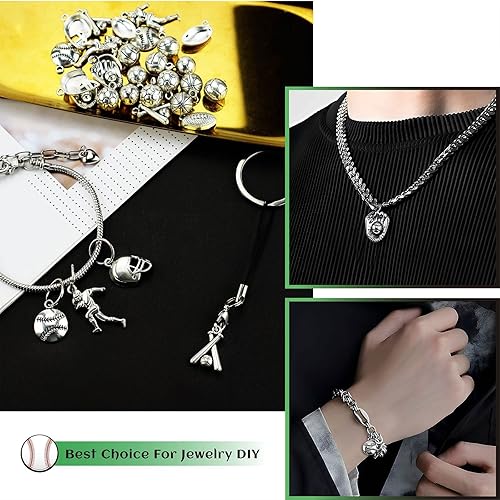 Miniatura 6 de JIALEEY Colección de dijes deportivos de pelota, juegos de pelota mixta, dijes deportivos para hacer joyas, bricolaje, 30 unidades (3.53 onzas),