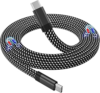 NALACAL USB C Cable, Magnetic USB C to USB C Cable 60W(3A), Flat Coiled USB C Charger Cable 3.3ft, Nylon Braided Type C Fast Charging Cord Compatible for USB C Device for Pad for Samsung Galaxy, Black