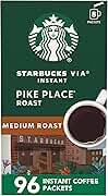 Starbucks VIA Instant Coffee Packets, Single Serve, Medium Roast Coffee, Pike Place Roast, 96 Packets ​