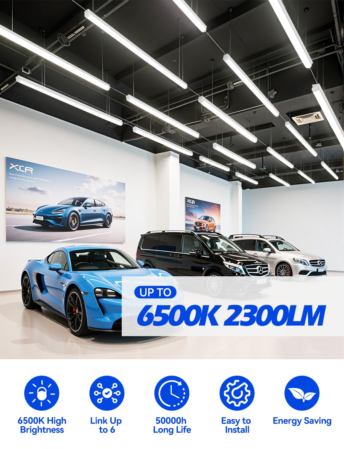 4FT LED Shop Lights 2300LM 6500K Bright White LED Integrated Fixture 20W Linkable Garage Light Ceiling and Cabinet — view 2