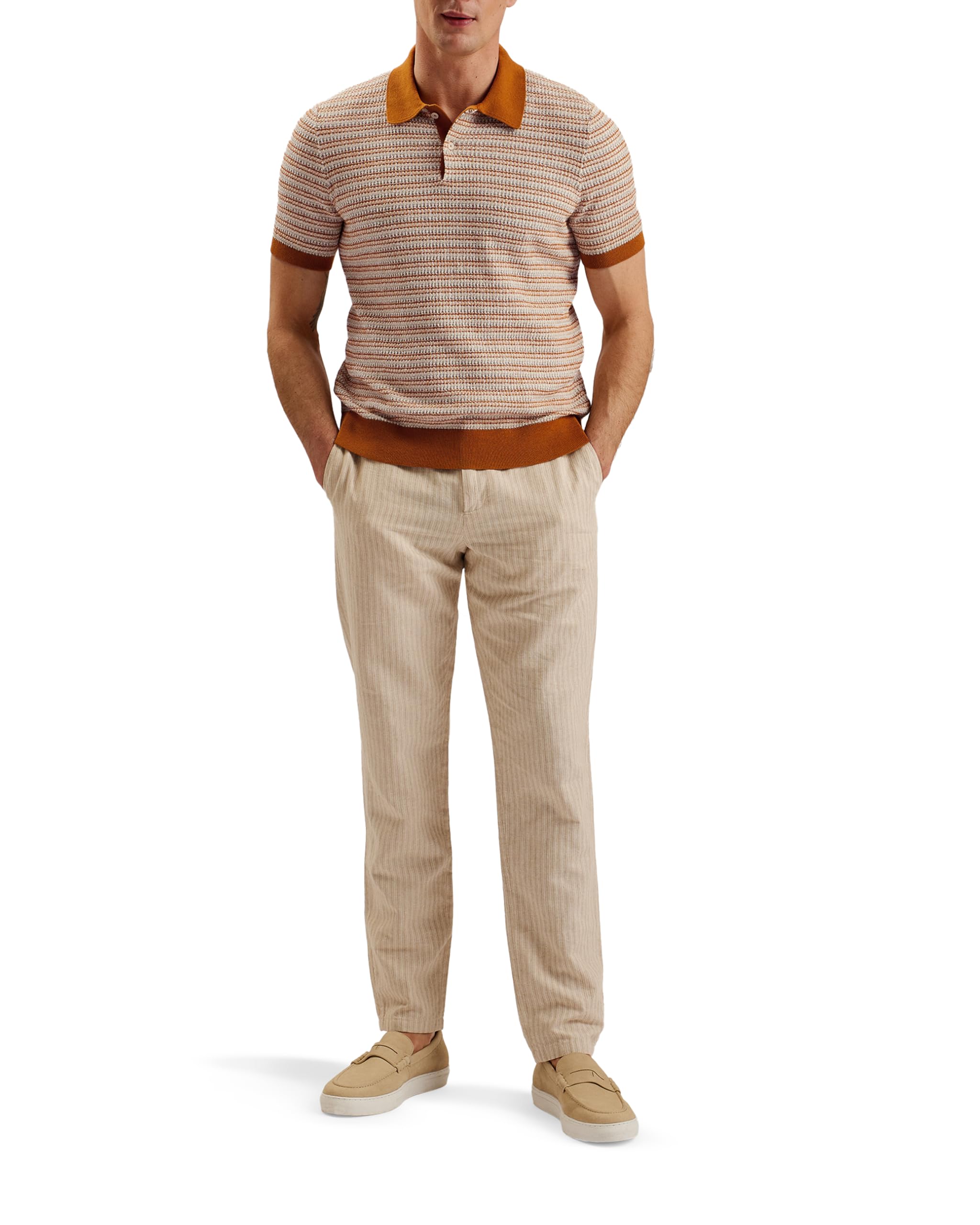 Ted Baker London ather-ss Regular Textured Stripe Polo, BRT-Orange