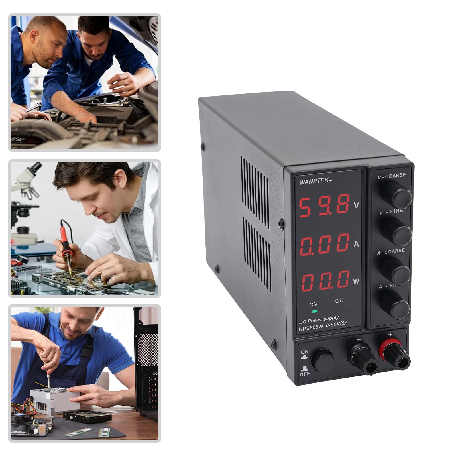 Alimentatore da laboratorio, 0 – 60 V, gamma di tensione 0 – 5 A, alimentazione DC, alimentatore di rete compatto, alimentatore da laboratorio, alimentatore da scrivania