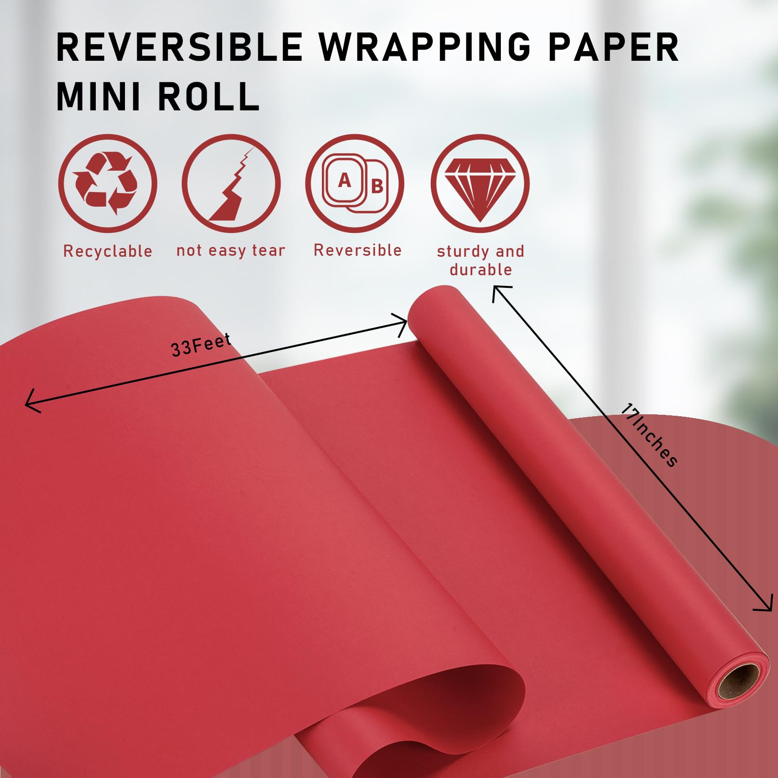 Yarcony Rollo de papel kraft para envolver regalos, papel reciclable de 17 pulgadas x 32.8 pies para envolver regalos, manualidades, ramo de flores, tablón de anuncios, suministros escolares y