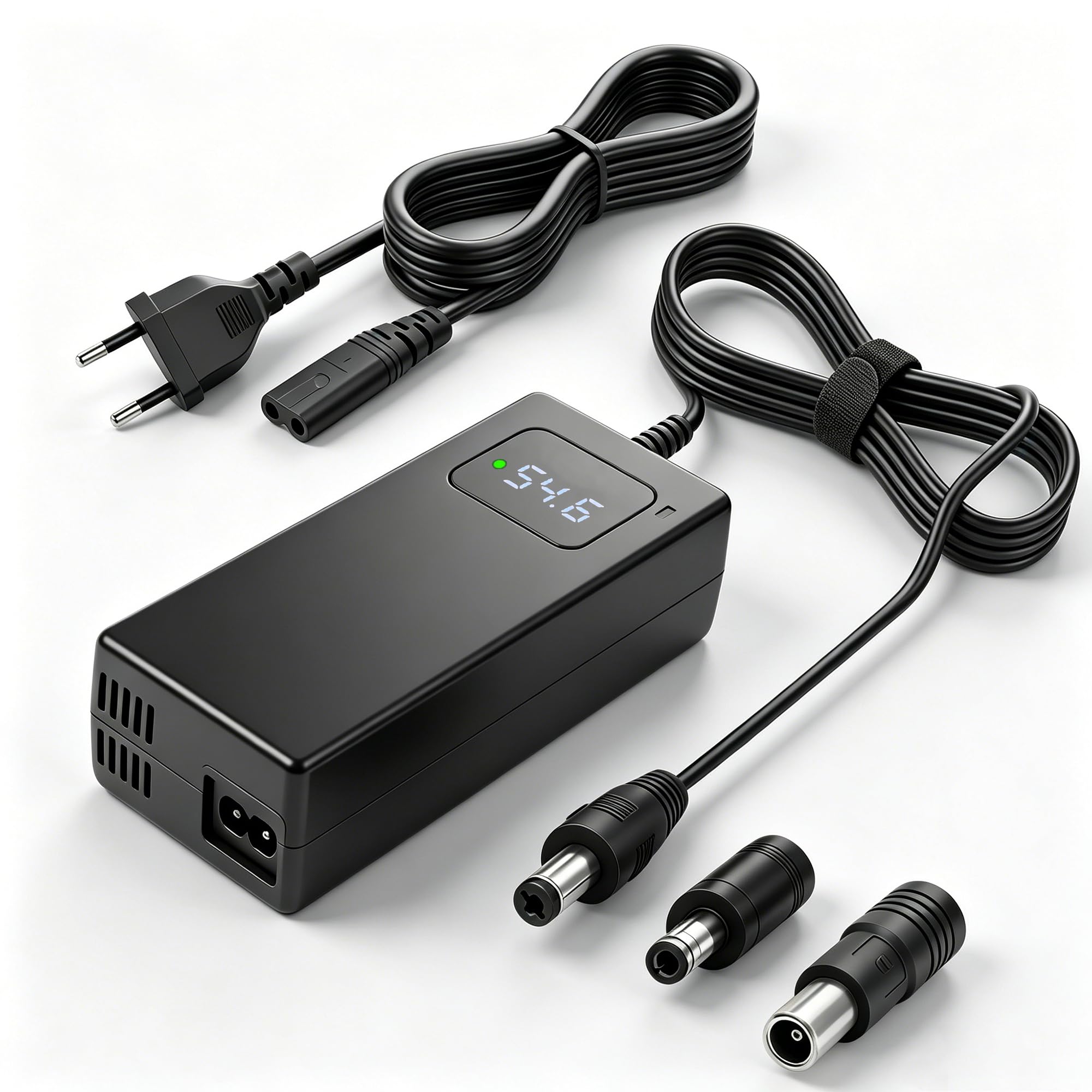 Cargador 54.6V 2A para Scooter Bicicleta Eléctrica, Compatible con Baterías de Litio 48V 13S3.2V, Con Pantalla LED Y Enchufes RCA 8MM Y 5.52.5/2.1Mm