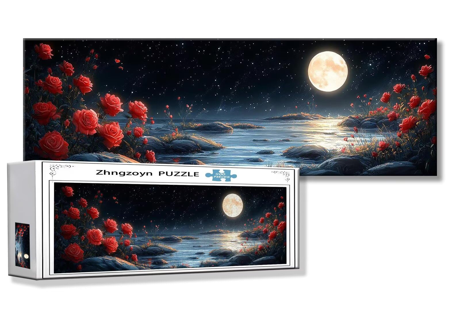 Puzzle Fleur 900 Pieces Lune Puzzle Adultes 87 x 34 cm DIY Difficile Classiques Jigsaw Panoramique, Adulte Jeu éducatif, Bois Jigsaw Art Impossible Famille Challenge, Cadeau pour Homme et Femme G-8