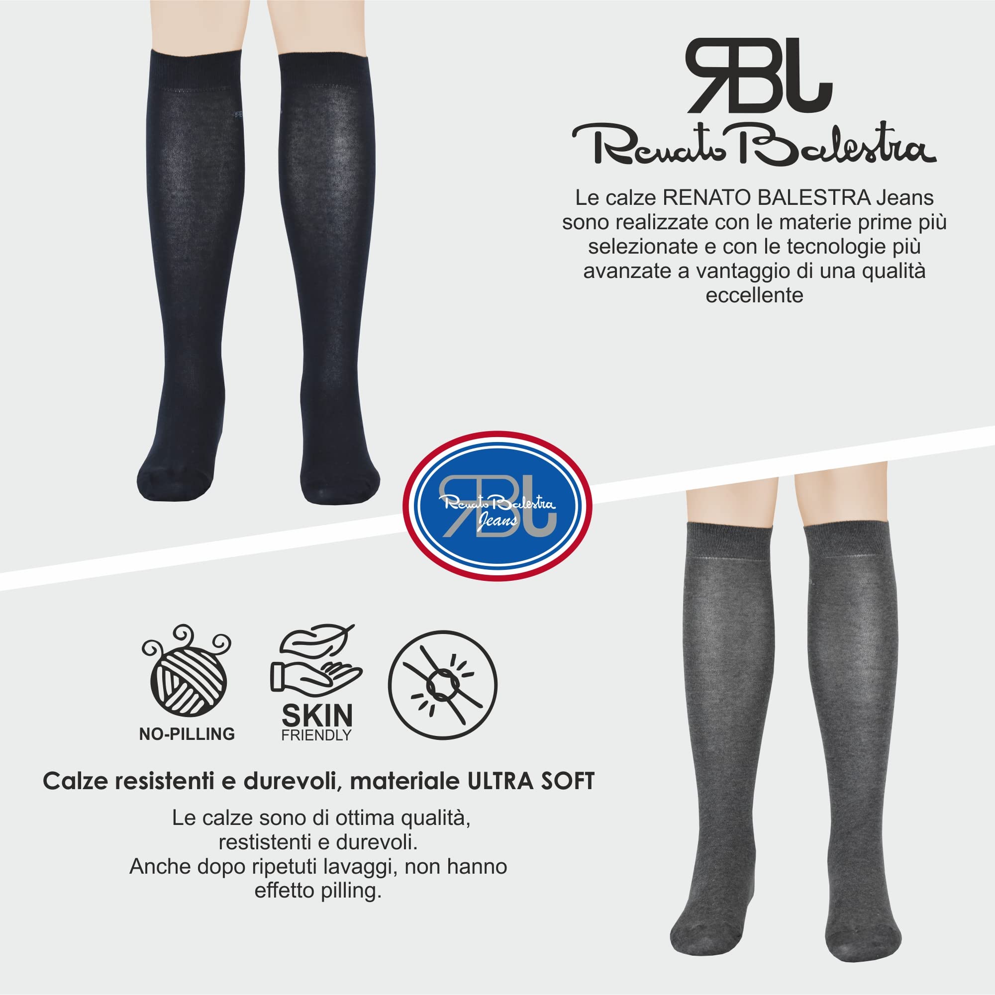 Renato Balestra 6 Paia - Calze Invernali in Cotone da Uomo Varie Altezze - Vari colori - Non stringono - Punte e talloni rinforzati