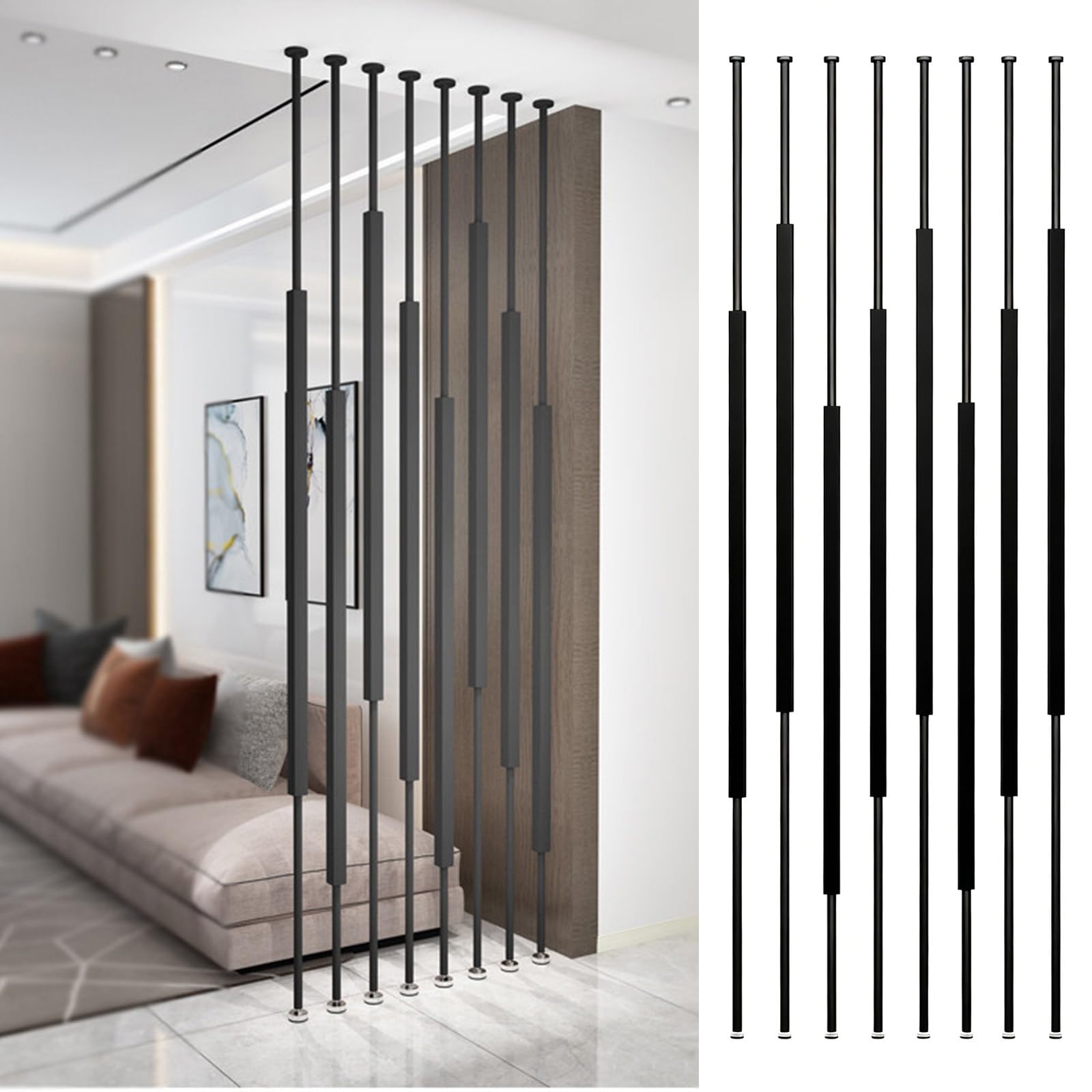 HAIXHX Minimalist Metal Column Room Divider, Floor Standing Square Slat Partition Screen, Decor Rooms Separator for Entrance Hall Living Space(Black,61in/155cm)