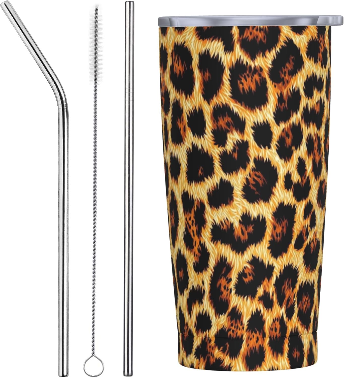 FyLybois Leopard Print Tumbler with Lid and Straw 20 oz Travel Coffee Mug Double Walled Vacuum Insulated Cup LeakProof for Hot and Cold Drinks