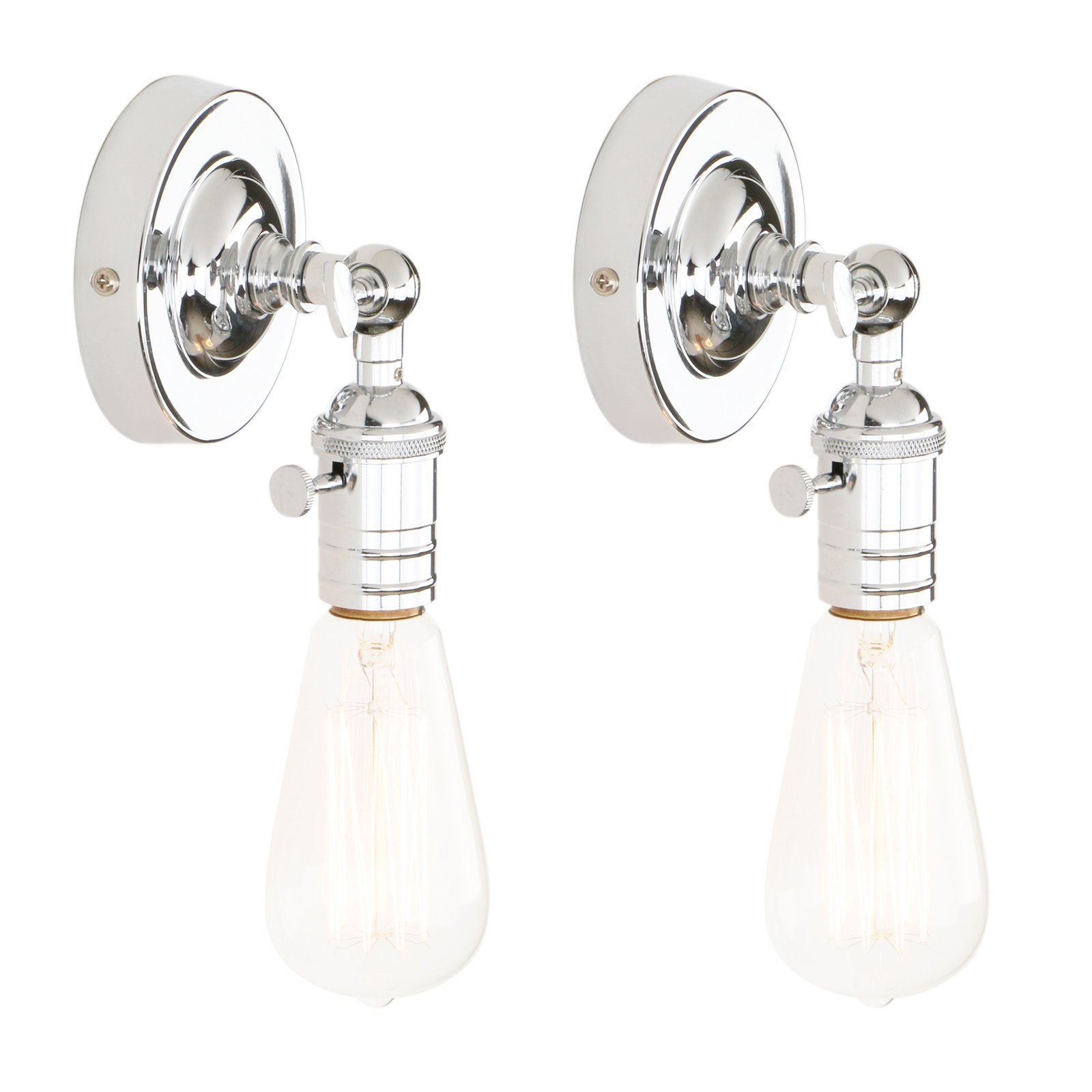 Pathson Chrome Set Of 2 Industrial Vintage Loft Coffee Bar Kitchen Metal Wall Sconce Light Edison Lamp Fixture Corridor Wall Lights (Chrome)
