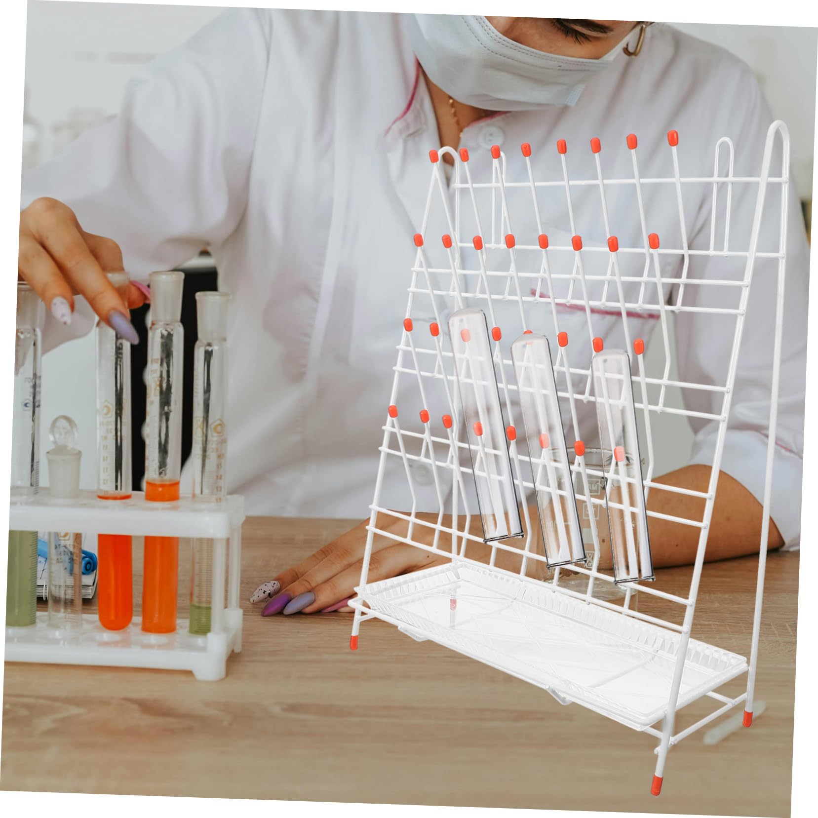PLAFOPE Escurridor de Tubos de 32 Ranuras Rejilla de Secado de Metal Soporte para de Laboratorio Estabilidad Almohadillas Antideslizantes Diseño Compacto para Laboratorio