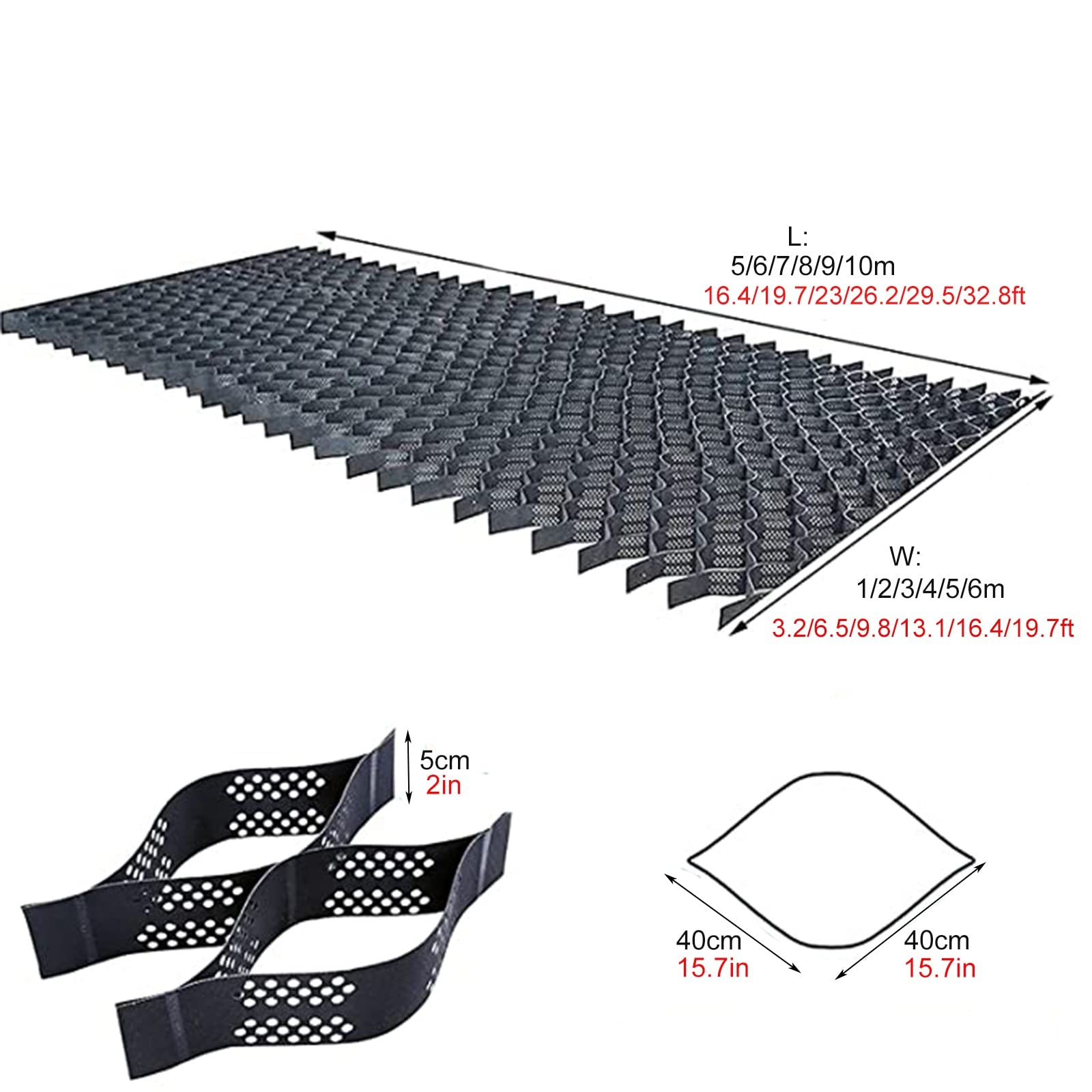 Griglia a terra, griglia Geo da 1800 libbre for metro quadro di carico, sistema spesso 2 pollici for patio fai da te, camminamento, base for capannone, vialetto for veicoli leggeri, parcheggio, erba.
