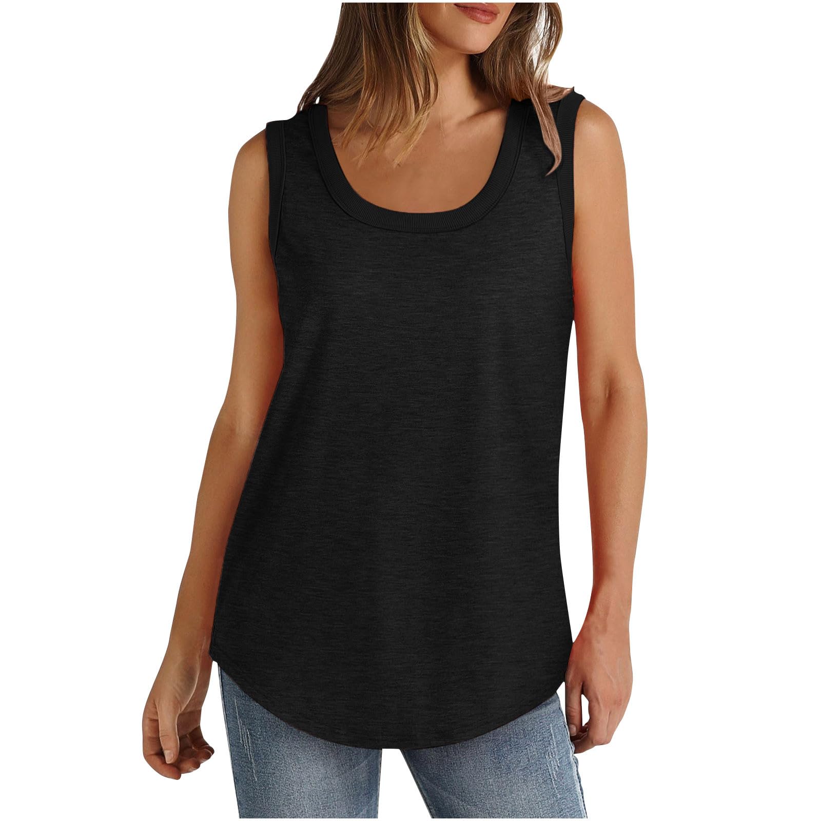 Lot de 3 débardeurs d'été sans manches pour femme - Grande taille - Col rond - Coupe ample - Couleur unie - Décontracté - Léger - Athlétique - Sport - Tunique - Ourlet incurvé (S à 5XL)
