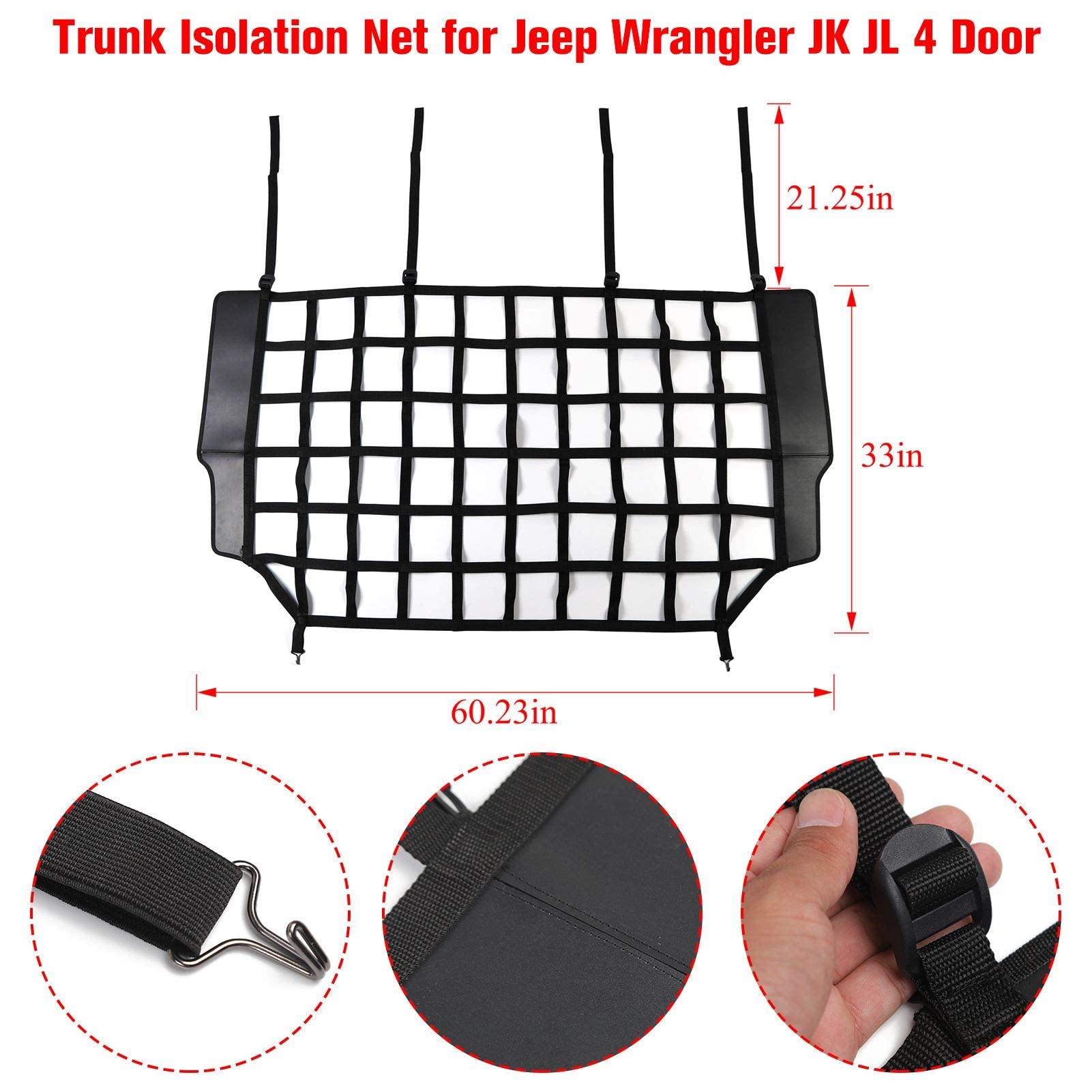Haustiernetz, Fahrzeug-Sicherheitsnetz, Hundebarriere für Jeep Wrangler JK JL 4-Türer 2007-2025, passt hinter den Rücksitz, geeignet für mittelgroße und große Haustiere