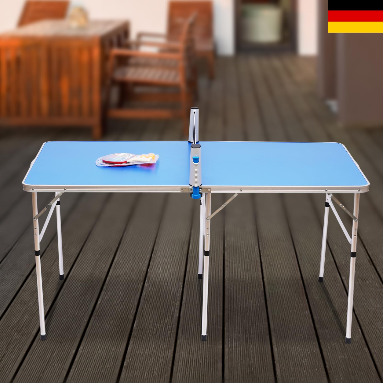 Tavolo da ping pong professionale Mini tavolo da ping pong 152 x 76 cm Ping Pong Tavolo Blauw con racchette e palline, facile da trasportare, tavolo pieghevole per interni ed esterni