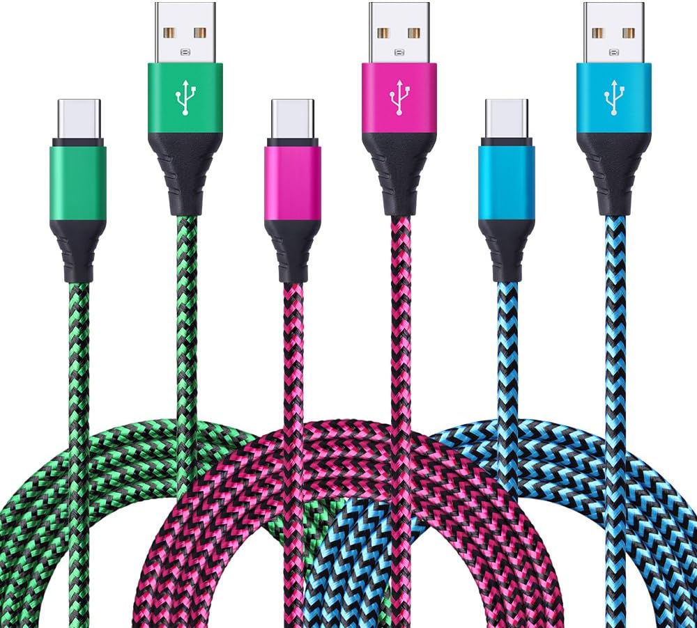 Zouxin HopePow Type C Charger Cable, 3-Pack 6ft Nylon Braided USB C Fast Charging Sync Cable to USB 2.0 for Samsung Galaxy S8, Google Pixel, LG G6 V20 G5, Nexus 6P 5X, HTC 10