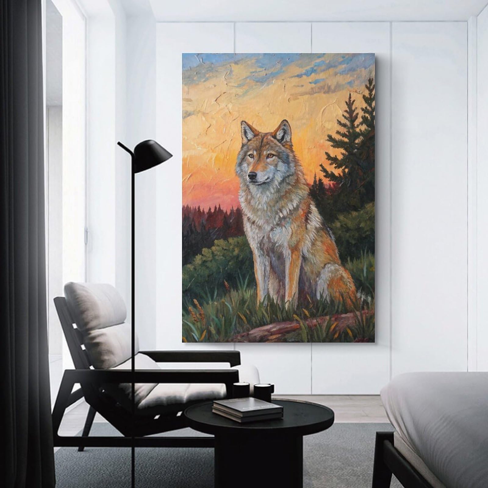 Junmoney Wolf at Sunset Decorative Canvas Print, 16x24inch(40x60cm), for Gallery Wall Decor And Room Displays, Wall Decor Suited to Curated Displays