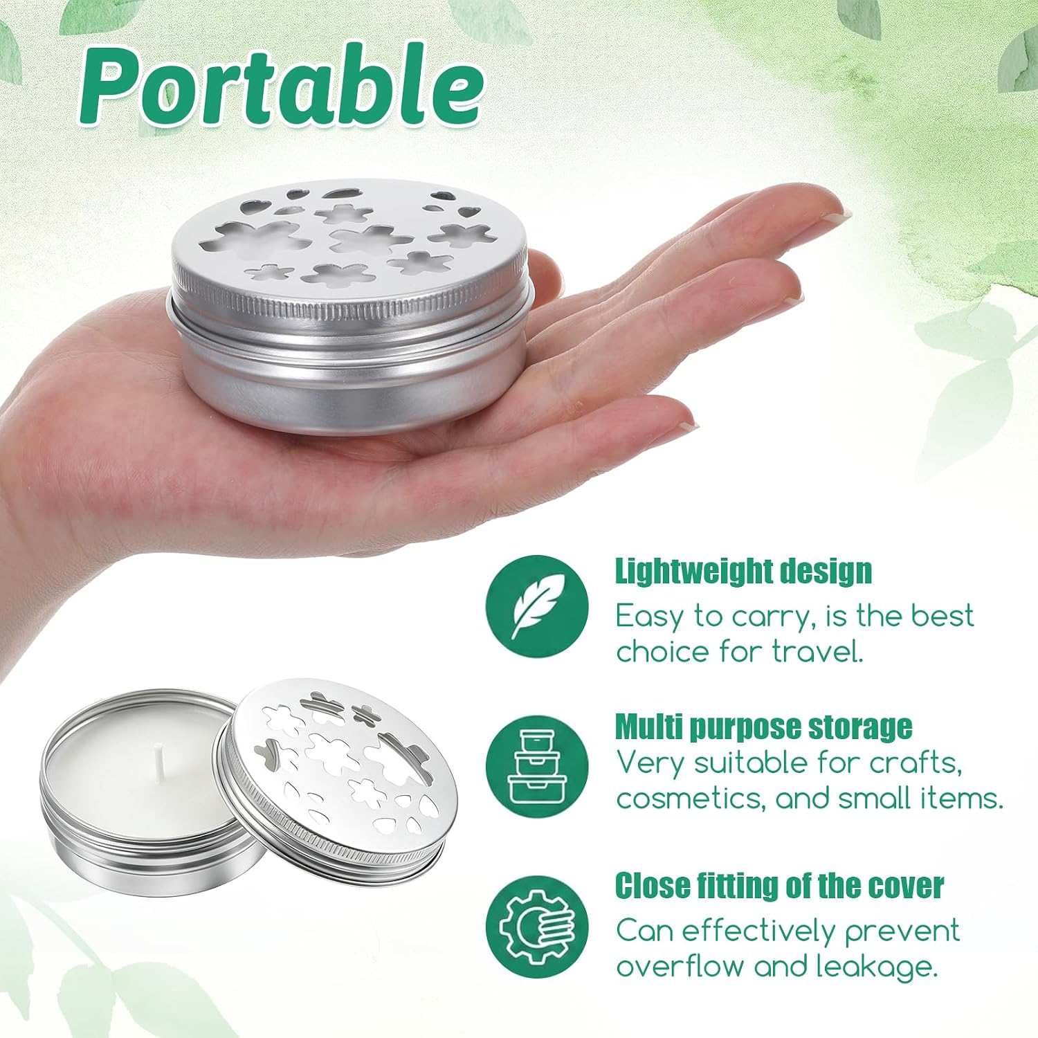 Skrfren 2oz Scent Beads Container, 3 PCS Small Aluminium Tins 60ml Metal Tin Containers Empty Storage Containers with Hollow Lids for Aromatherapy Air Freshener Candles Travel Storage, Silver