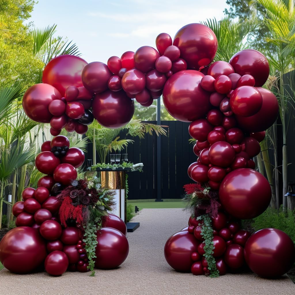 Burgundy Balloons Double Stuffed Red Maroon Balloon Garland Different Sizes 18/12/5in Wine Ruby Red Balloon Arch Kit for Birthday Christmas Bridal Wedding Party Decorations