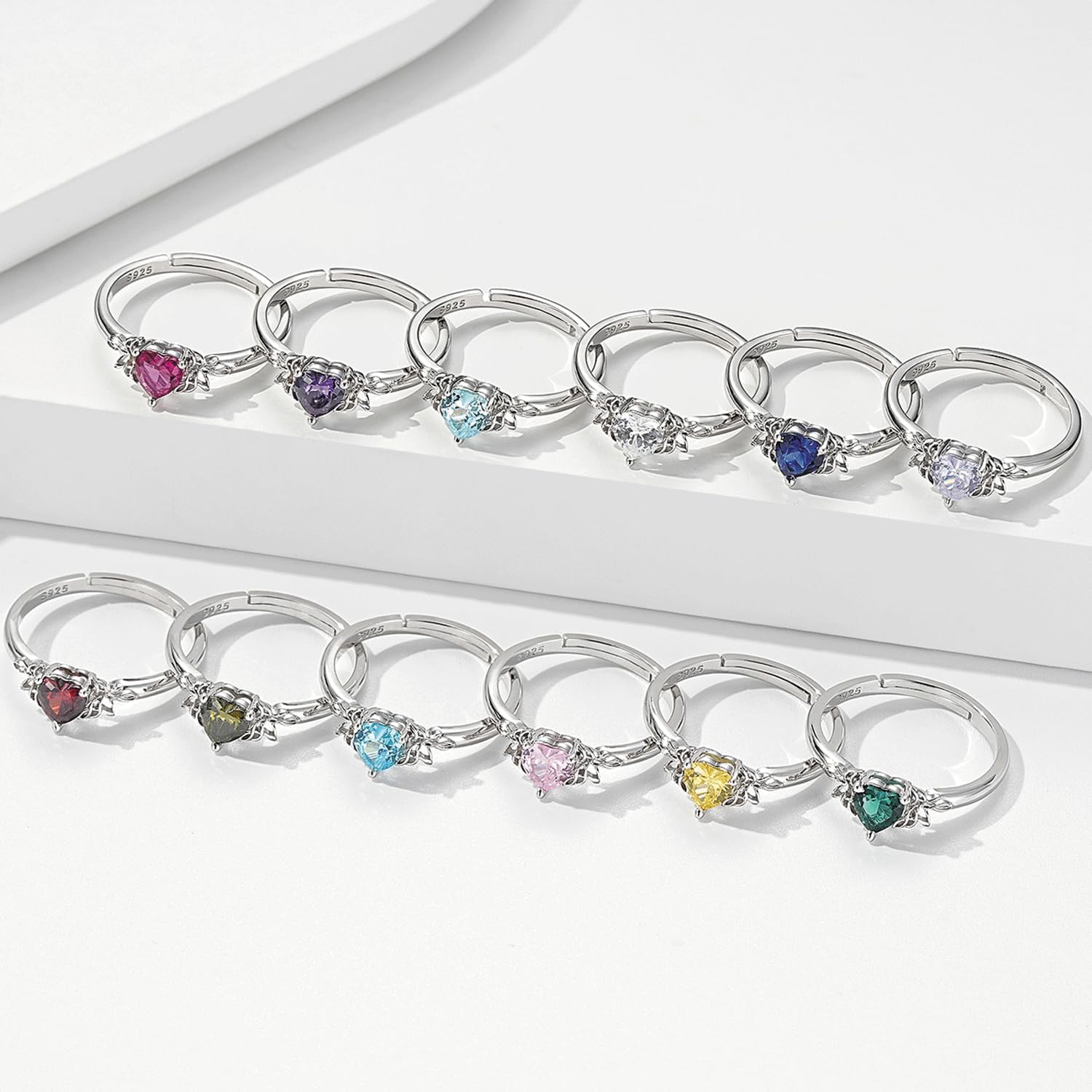 Heart Birthstone Rings for Women: 925 Sterling Silver Adjustable Butterfly Birthstone Ring - Heart Birthstone Promise Band Rings Size 4-9 Jewelry Gifts for Birthday Christmas Mother`s Day - Image 4