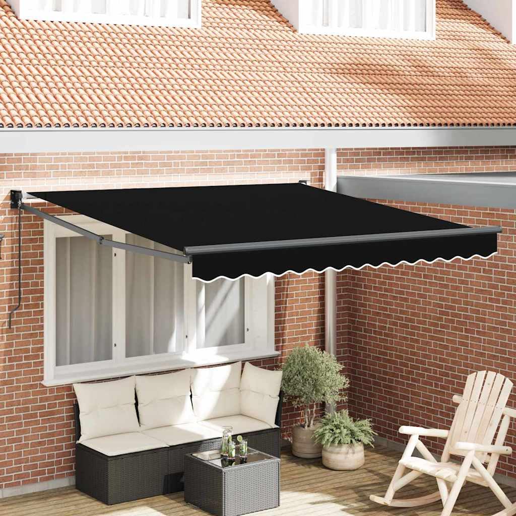 Modern ausziehbare Markise & Sonnensegel Schwarz Polyester-Metall Sonnenschutz für Balkon, Terrasse, Garten (300 x 250 x 165 cm)