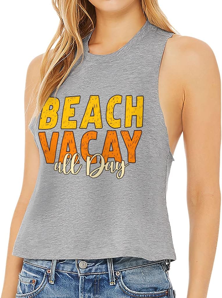 Beach Vacay Racerback Cropped Tank - Holiday Themed Women's Tank - Printed Tank Top
