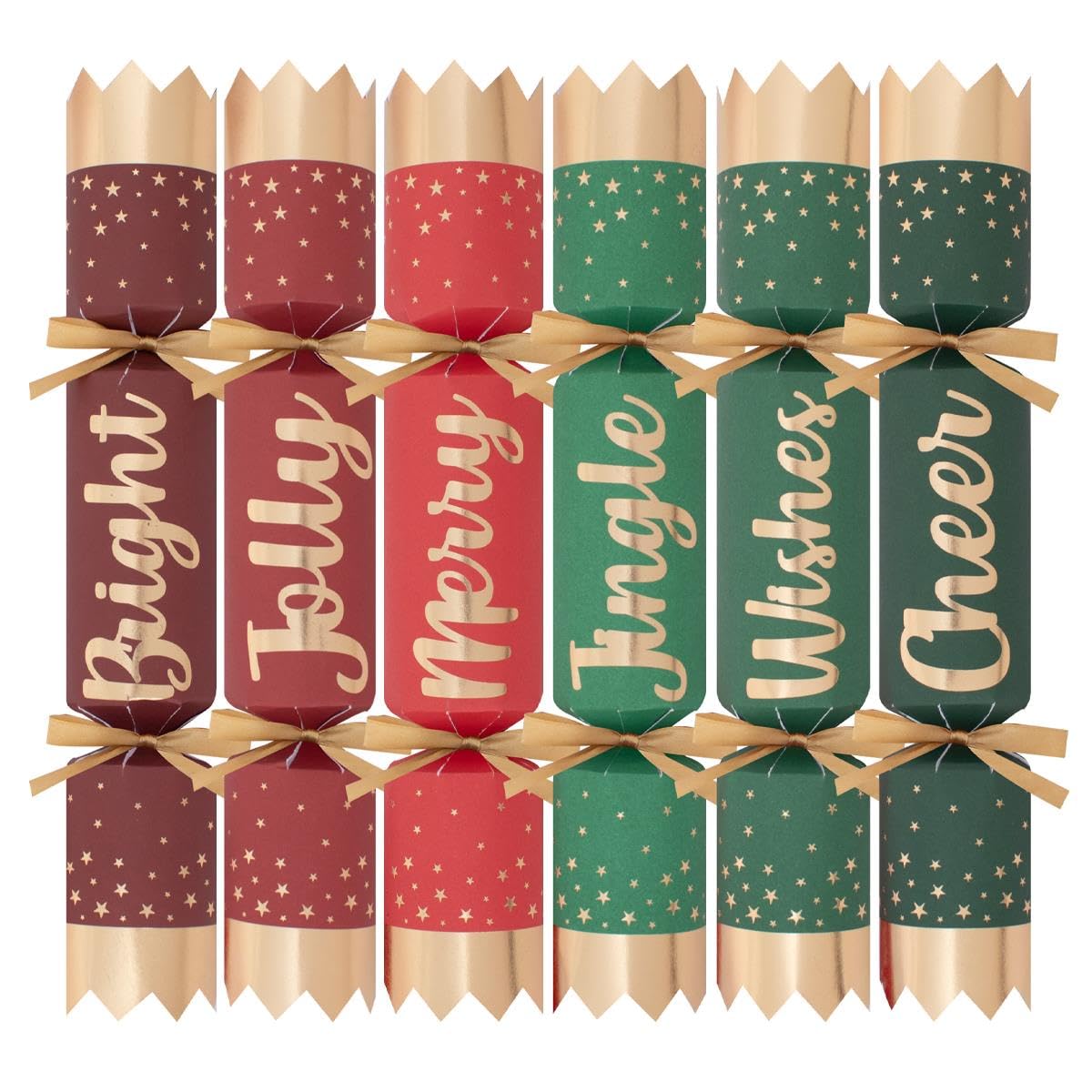 Harvey & Mason Red and Green Christmas Crackers - Festive Words - Set of 6