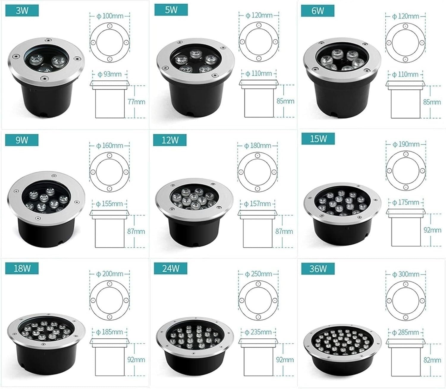 Poolbeleuchtung LED Unterirdische Unterflurbeleuchtung Niedervolt Außenbeleuchtung LED Bodeneinbauleuchte Unterwasser Teichbeleuchtung (Rgb,24W(12v))