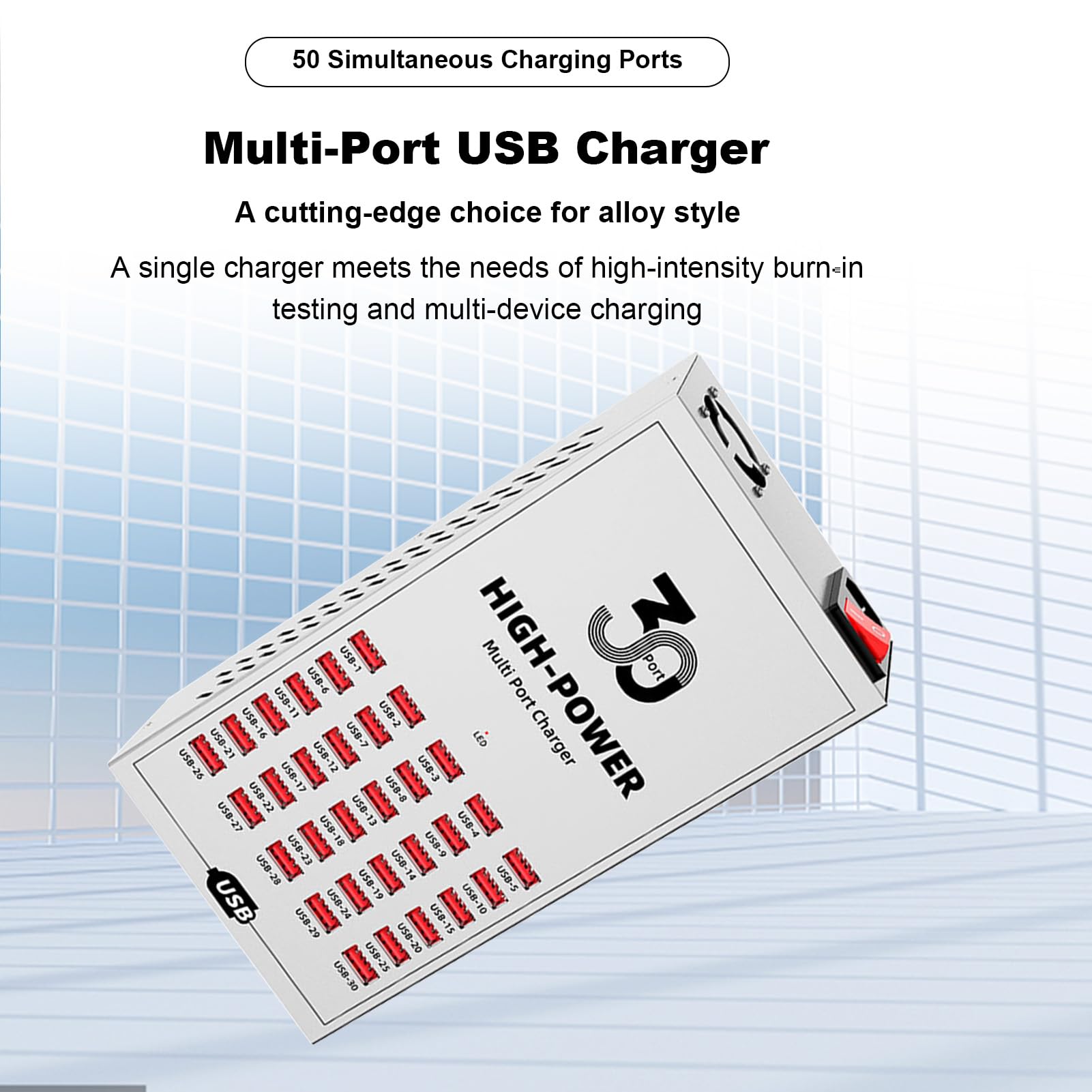 Cryfokt 30-portowa Stacja ładująca USB, Metalowa Obudowa, do Szybkiego Odprowadzania Ciepła z Wielu urządzeń, Stacjonarne Stacje ładujące USB do Biura i Domu (Wtyczka UE 250 V)