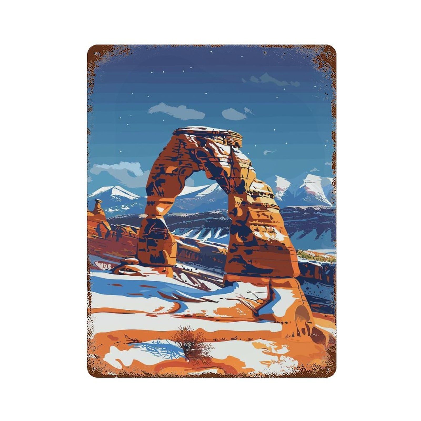Arches National Park in Winter Weathered Tin Sign 15.7"x11.8", Vintage Wall Decor for Garage, Pub Or Kitchen