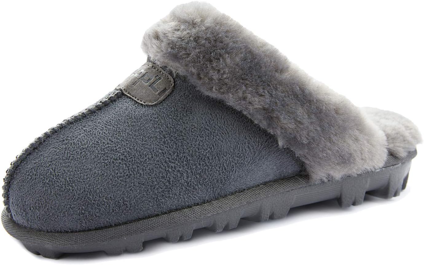 CLPP'LI Womens Slip on Faux Fur Warm Winter Mules Fluffy Suede Comfy Slippers