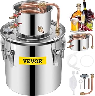 VEVOR Moonshine Still Distiller 5Gal 21L 2pot Stainless Steel Distillation Pot Copper Tube Home Brewing Kit Build-in Thermometer for DIY Whisky Wine Brandy Sliver
