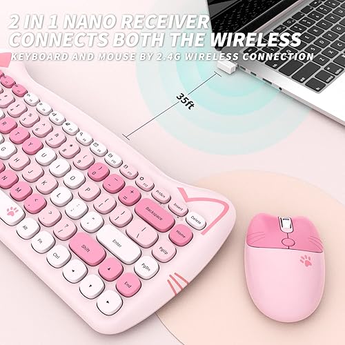 Miniatura 2 de GEEZER - Lindo teclado inalámbrico, mouse con teclado inalámbrico retro de 2.4 GHz, muy colorido, compatible con Windows, computadora, PC,