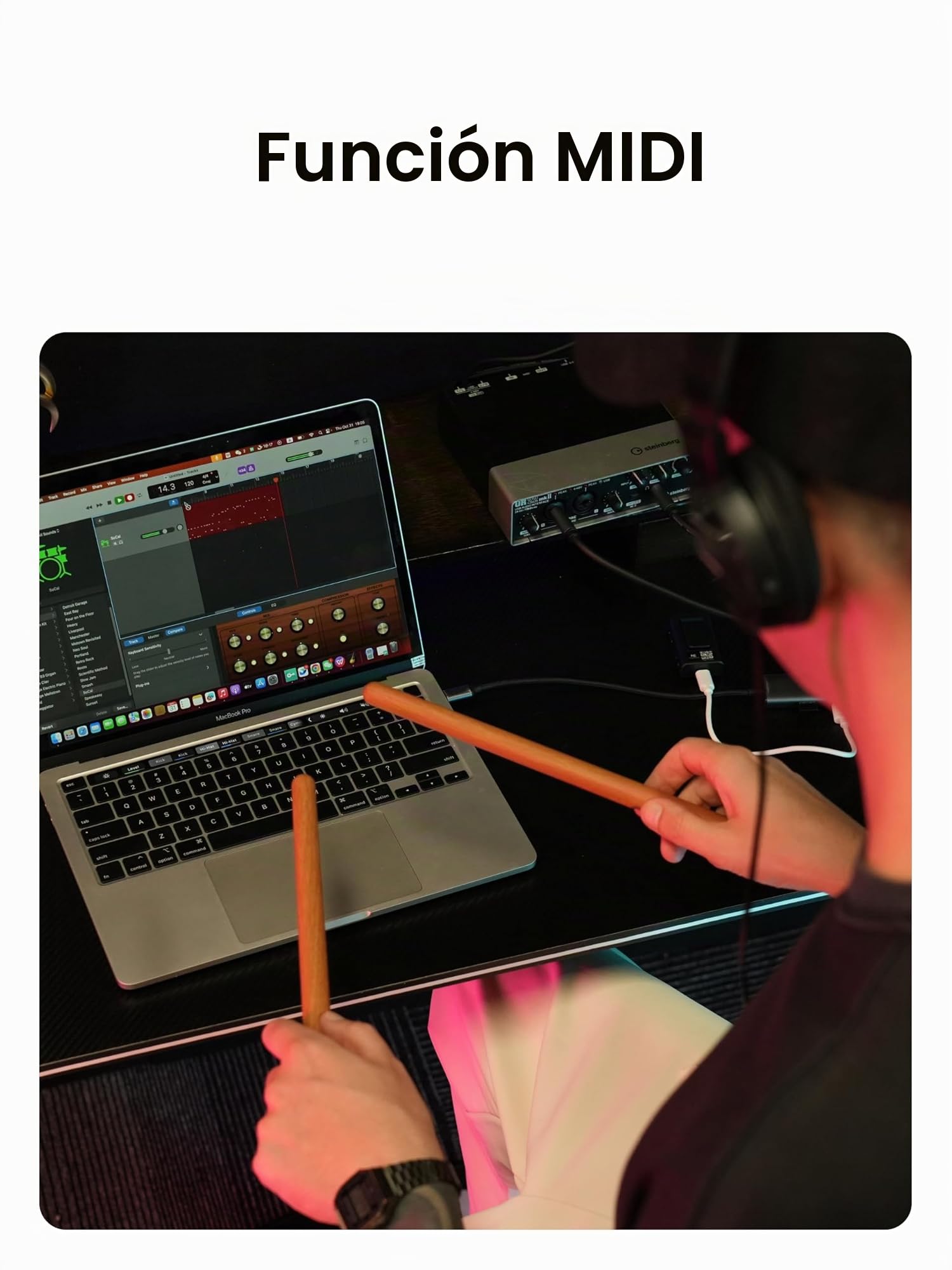 AeroBand PocketDrum2 MAX Juego de batería electrónica, baquetas de aire, pedales y adaptador Bluetooth, toca en cualquier lugar y en cualquier momento, 8 tonos y USB Midi, regalo para adolescentes y