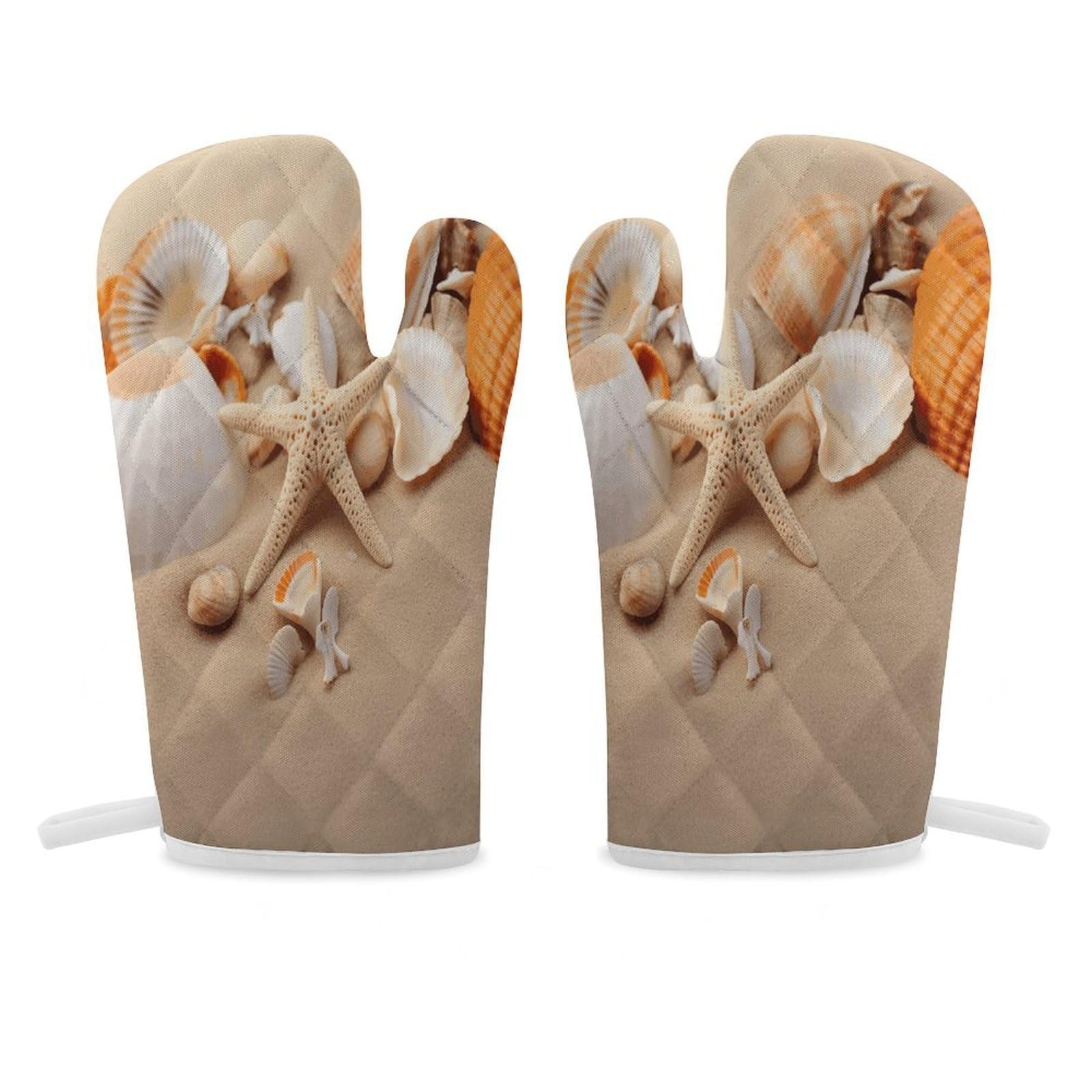 Seashells Starfish on The Sand Oven Mitt Heat Resistant Potholder Set,Durable Oven Gloves for Gifts,Glove Pot Holder for Cooking Baking Grilling BBQ