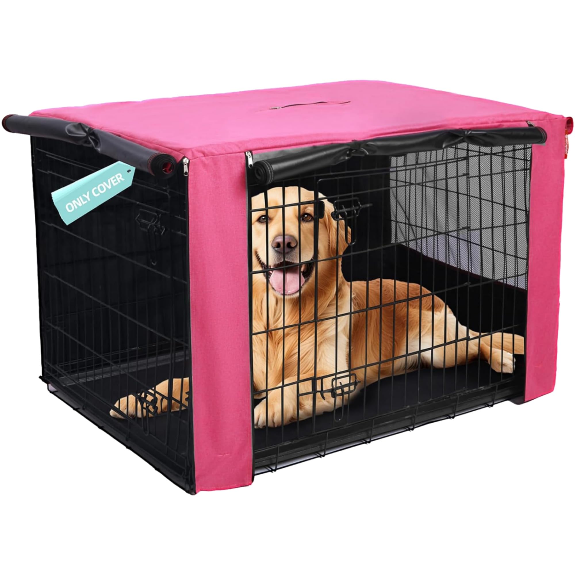 HiCaptain 42-Inch Dog Crate Cover with Mesh, Waterproof Kennel Cover, Pink